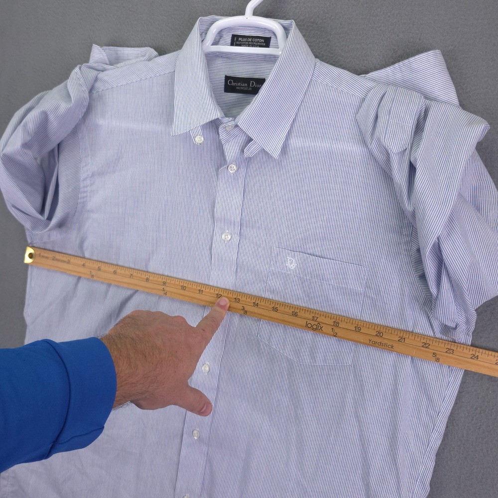 Vintage Christian Dior Monsieur Button Down Shirt Striped Blue 16.5 Cotton - Picture 6 of 9